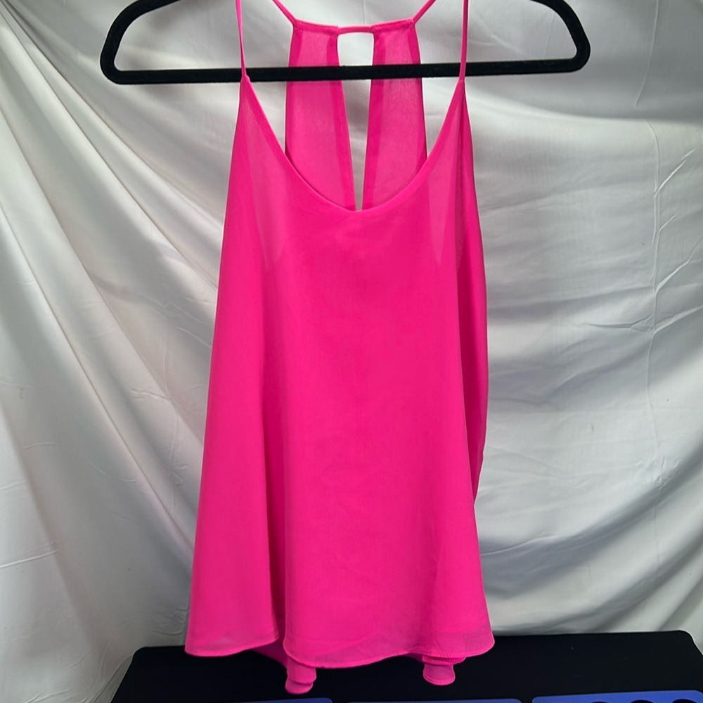 MINE Hot Pink Racerback Tank Top Medium Cutout Strappy Flowy Layered Cami
